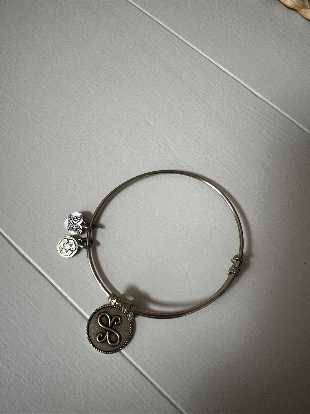 Silver Initial 'S' Medallion Charm Bangle